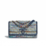Chanel Blue Multicolor Tweed/Water Snake CC Filigree Medium Flap Bag