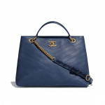 Chanel Blue/Black Calfskin/Elaphe Chevron Chic Large Shopping Bag