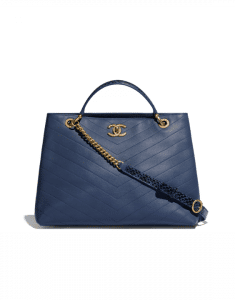 Chanel Blue/Black Calfskin/Elaphe Chevron Chic Large Shopping Bag
