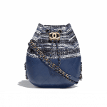 Chanel Blue/Black/Ecru/Silver Tweed/Calfskin Gabrielle Purse Bag