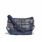 Chanel Blue/Black/Ecru/Silver Tweed/Calfskin Gabrielle Small Hobo Bag