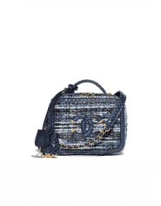 Chanel Blue/Black/Ecru/Silver Tweed/Water Snake CC Filigree Mini Vanity Case Bag