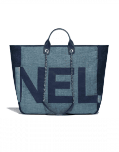 Chanel Dark Blue Printed Fabric Maxi Chanel Large Shopping Bag