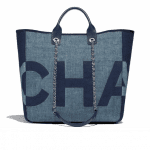 Chanel Dark Blue Printed Fabric Maxi Chanel Medium Shopping Bag