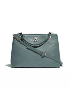 Chanel Green Calfskin Chevron Chic Large Shopping Bag