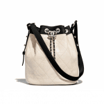 Chanel Ivory/Black Grained Crumpled Calfskin Drawstring Bag