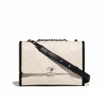 Chanel Ivory/Black Grained Crumpled Calfskin Flap Bag