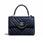 Chanel Navy Blue Chevron Trendy CC Small Top Handle Bag