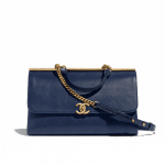 Chanel Navy Blue Lambskin/Lizard Coco Luxe Top Handle Bag