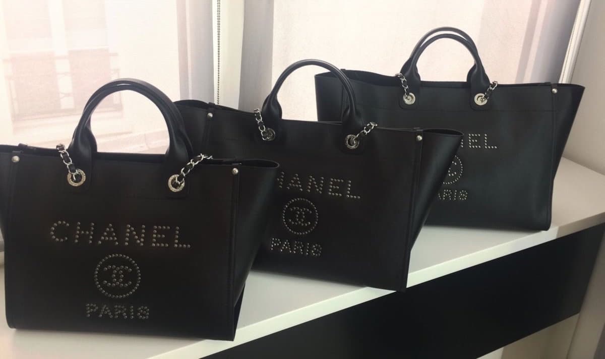 Chanel Studded Leather Deauville Shopping Bags