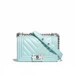 Chanel Turquoise Metallic Lambskin Chevron Boy Chanel Small Flap Bag