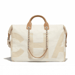 Chanel White/Beige Printed Fabric Maxi Chanel Bowling Bag