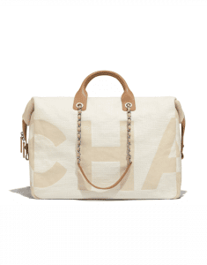 Chanel White/Beige Printed Fabric Maxi Chanel Bowling Bag