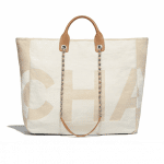 Chanel White/Beige Printed Fabric Maxi Chanel Large Shopping Bag
