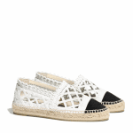 Chanel White/Black Fabric/Grosgrain Perforated Espadrilles