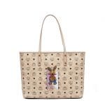 MCM Beige Studded Rabbit Top Zip Shopper Bag