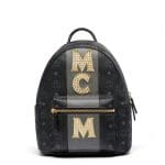 MCM Black Stripe Studs Visetos Stark Backpack Bag