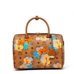 MCM Cognac Floral Print Visetos Essential Boston Bag