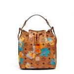 MCM Cognac Floral Print Visetos Essential Drawstring Bag