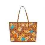 MCM Cognac Floral Print Visetos Essential Top Zip Shopper Bag