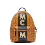 MCM Cognac Stripe Studs Visetos Stark Backpack Bag