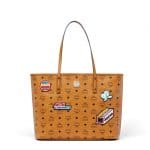 MCM Cognac Victory Patch Visetos Anya Top Zip Shopper Bag