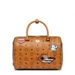 MCM Cognac Victory Patch Visetos Essential Boston Bag