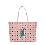 MCM Soft Pink Studded Rabbit Top Zip Shopper Bag