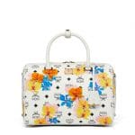 MCM White Floral Print Visetos Essential Boston Bag