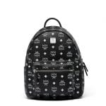 MCM White Logo Black Visetos Stark Backpack Bag