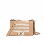 Chanel Beige/White Braided Lambskin Boy Chanel Small Flap Bag