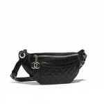 Chanel Black Crumpled Calfskin Bi Quilted Waist Bag