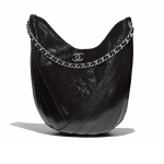 Chanel Black Crumpled Patent Droplet Hobo Bag