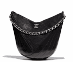 Chanel Black Crumpled Patent Droplet Small Hobo Bag