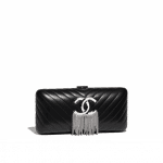 Chanel Black Lambskin/Chains Metallic Fringe Evening Bag