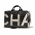 Chanel Black/Beige Printed Canvas Maxi Chanel Bowling Bag