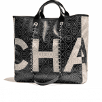 Chanel Black/Beige Printed Canvas Maxi Chanel Large Shopping Bag