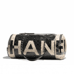 Chanel Black/Beige Printed Canvas Maxi Chanel Small Bowling Bag