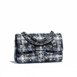 Chanel Black/Navy Blue Embroidered Tweed Medium Flap Bag