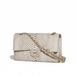 Chanel Brown/White Python with Braided Chain Classic Flap Medium Bag