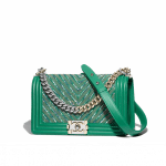 Chanel Green Calfskin/Chain/Tweed Boy Chevron Old Medium Flap Bag