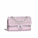 Chanel Pink/White Knit Medium Flap Bag