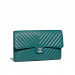 Chanel Turquoise Chevron Classic Clutch Bag