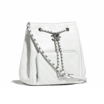 Chanel White Aged Calfskin Drawstring Bag