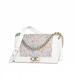 Chanel White Calfskin/Chain/Tweed Boy Chanel Medium Flap Bag