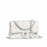 Chanel White Embroidered Tweed Medium Flap Bag