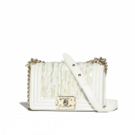 Chanel White Metallic Embroidered Lambskin Boy Chanel Small Flap Bag