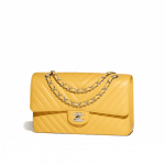 Chanel Yellow Chevron Classic Flap Medium Bag