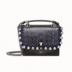 Fendi Black/Blue Leather/Elaphe with Crochet Kan I Small Bag