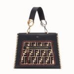 Fendi Black/Red Logo Leather:Raffia Runaway Small Bag